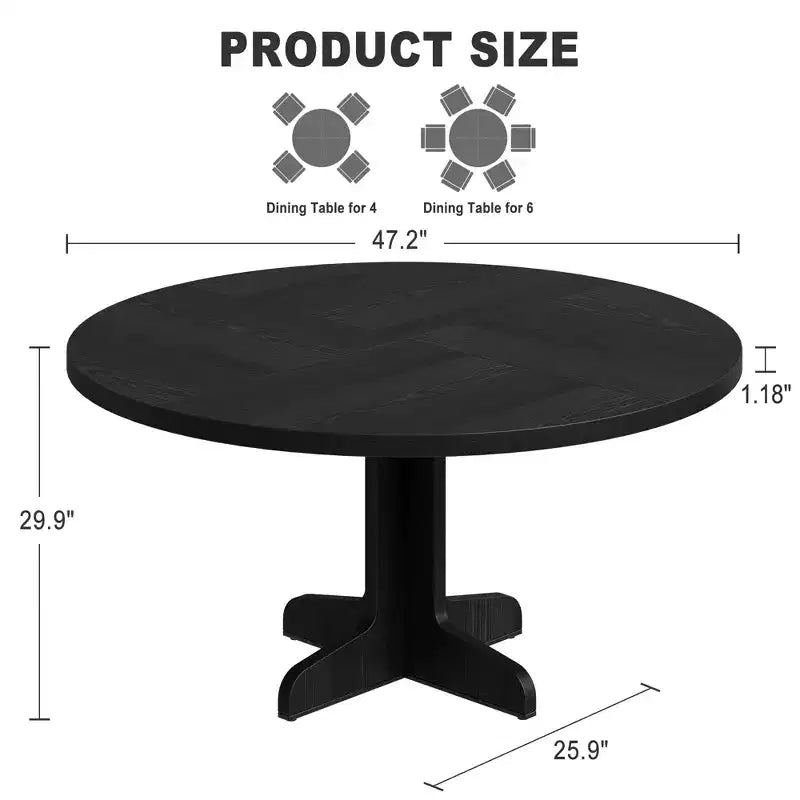 GustoWave 47 in Round Dining Table, with Wooden Tabletop