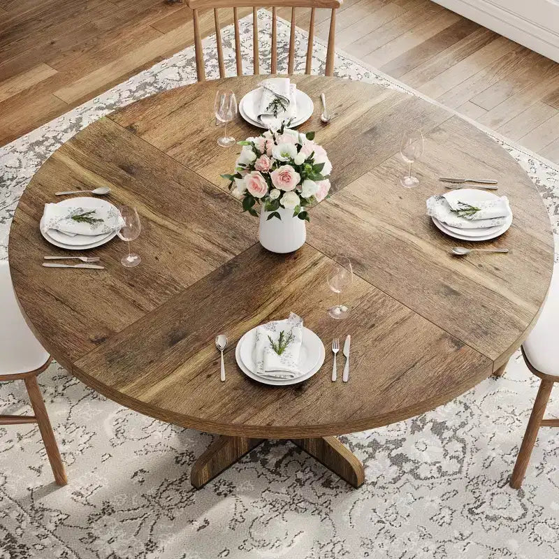 GustoWave 47 in Round Dining Table, with Wooden Tabletop