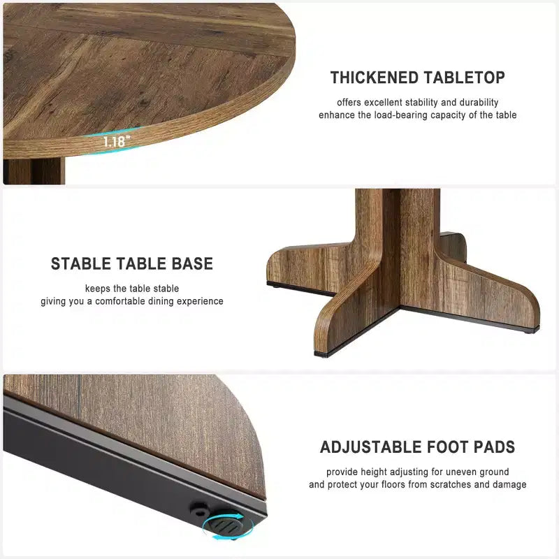 GustoWave 47 in Round Dining Table, with Wooden Tabletop