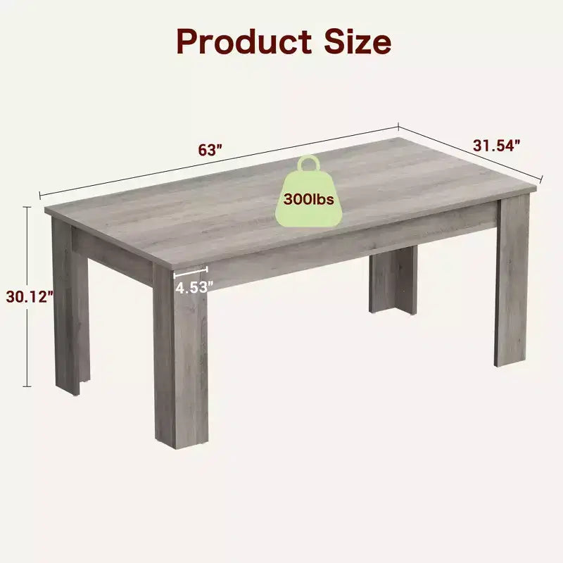 GustoWave 63 Wood Farmhouse Dining Table, for 4-6,Regular Tabletop