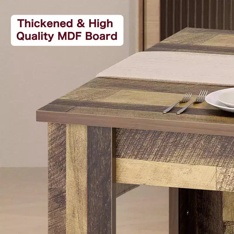 GustoWave 63 Wood Farmhouse Dining Table, for 4-6,Regular Tabletop