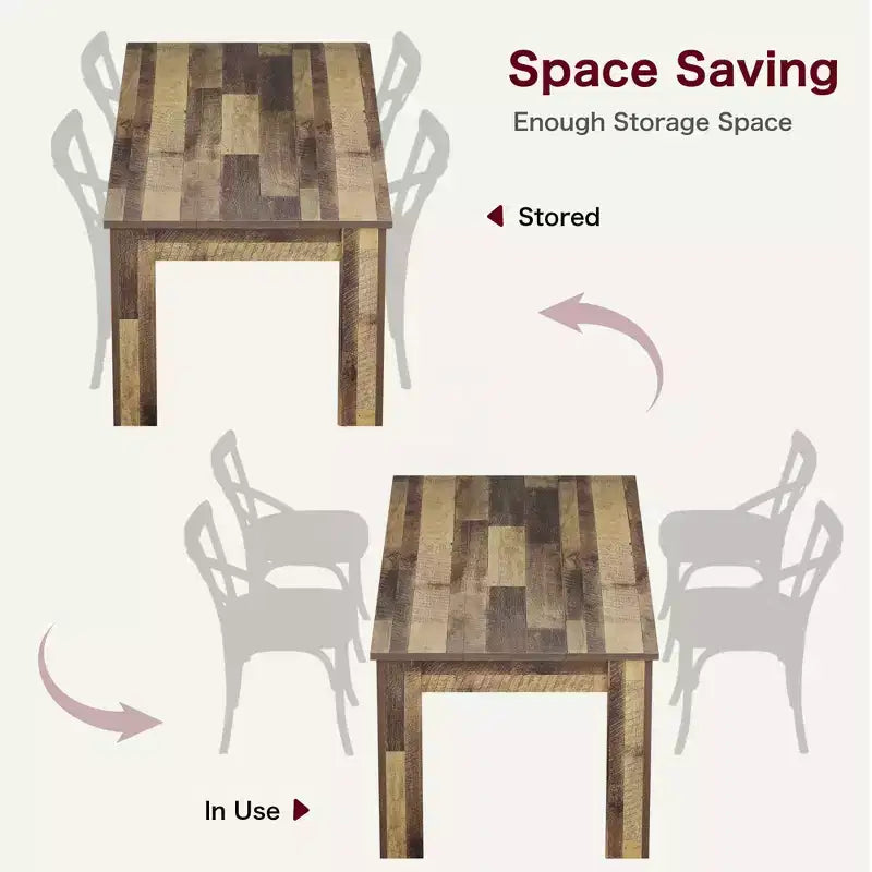 GustoWave 63 Wood Farmhouse Dining Table, for 4-6,Regular Tabletop