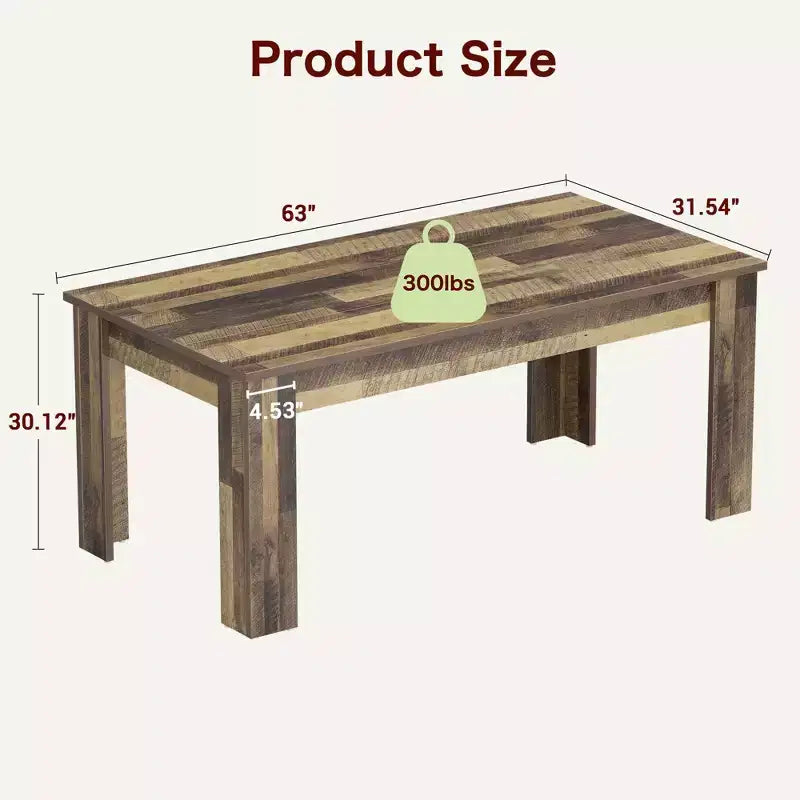 GustoWave 63 Wood Farmhouse Dining Table, for 4-6,Regular Tabletop