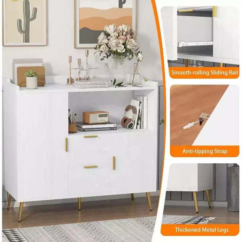 Modern Storage Cabinet, 2 Doors & 2 Drawers Sideboard Buffet, 39 Wide Compact Coffee Bar Station for Kitchen, Living Room, Dining Room