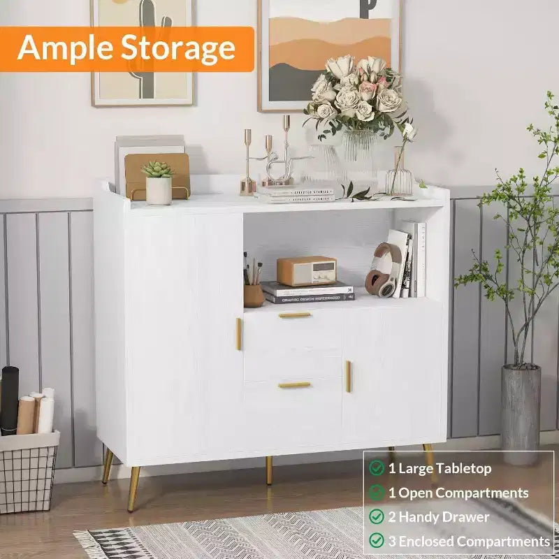 Modern Storage Cabinet, 2 Doors & 2 Drawers Sideboard Buffet, 39 Wide Compact Coffee Bar Station for Kitchen, Living Room, Dining Room