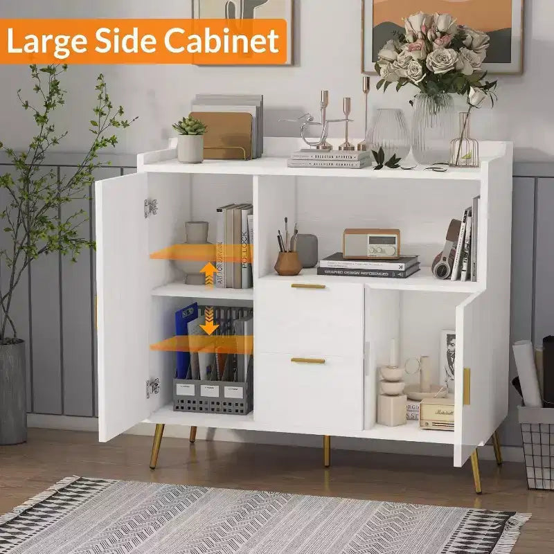 Modern Storage Cabinet, 2 Doors & 2 Drawers Sideboard Buffet, 39 Wide Compact Coffee Bar Station for Kitchen, Living Room, Dining Room