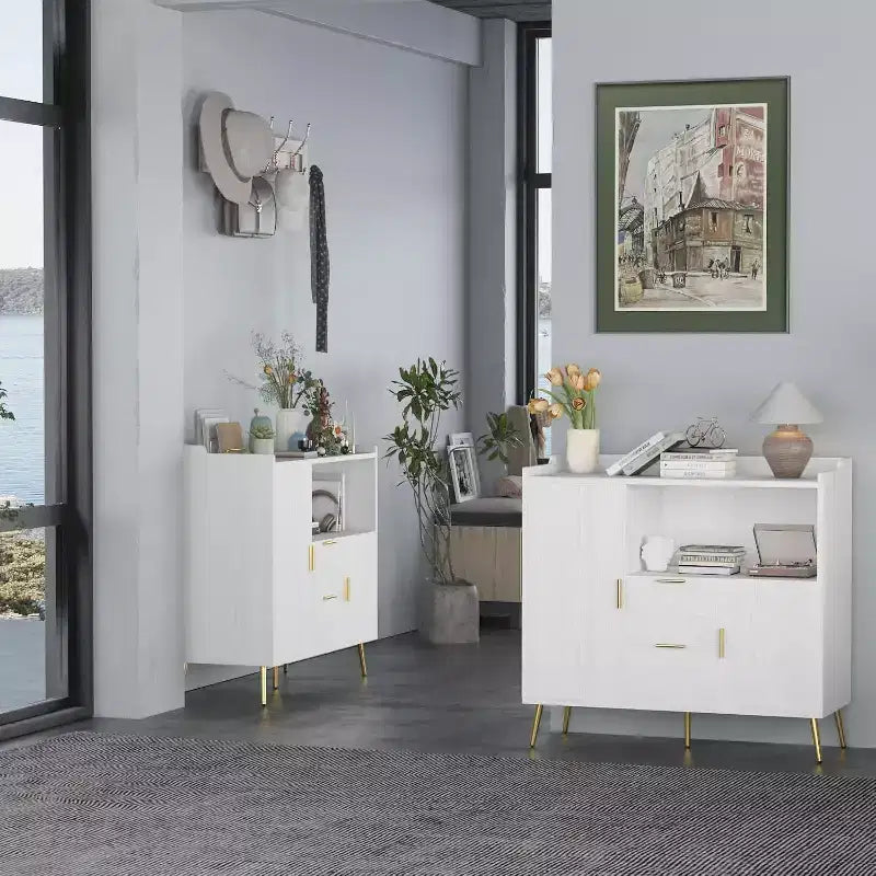 Modern Storage Cabinet, 2 Doors & 2 Drawers Sideboard Buffet, 39 Wide Compact Coffee Bar Station for Kitchen, Living Room, Dining Room