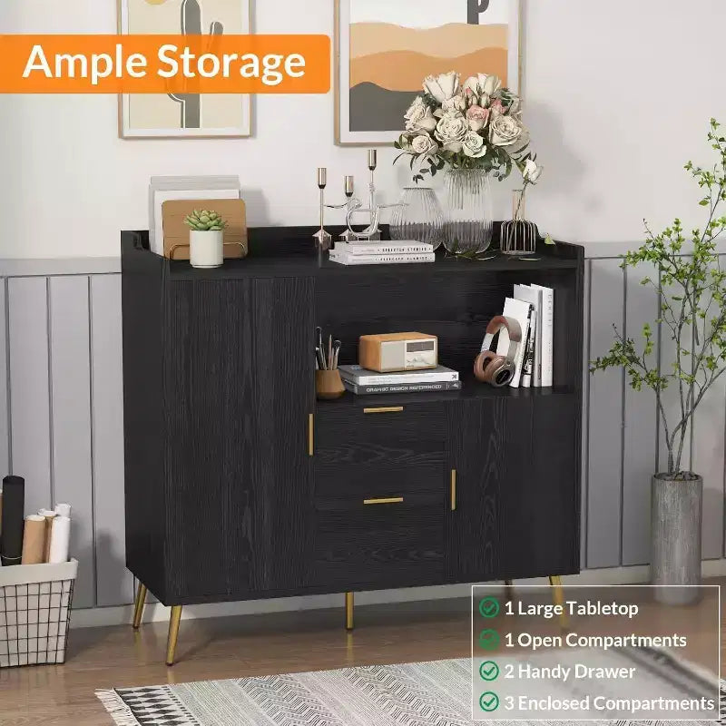 Modern Storage Cabinet, 2 Doors & 2 Drawers Sideboard Buffet, 39 Wide Compact Coffee Bar Station for Kitchen, Living Room, Dining Room