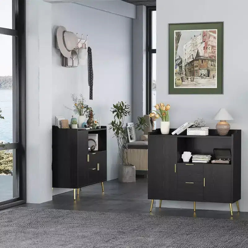 Modern Storage Cabinet, 2 Doors & 2 Drawers Sideboard Buffet, 39 Wide Compact Coffee Bar Station for Kitchen, Living Room, Dining Room