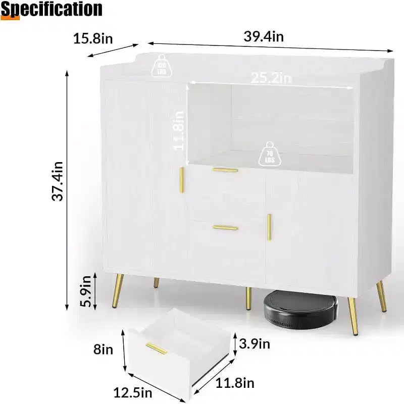 Modern Storage Cabinet, 2 Doors & 2 Drawers Sideboard Buffet, 39 Wide Compact Coffee Bar Station for Kitchen, Living Room, Dining Room