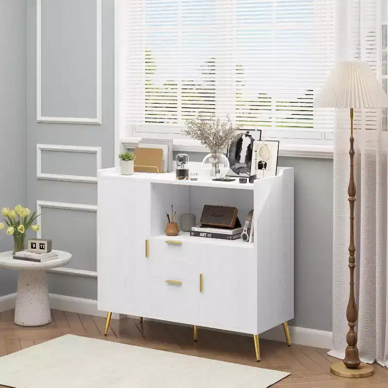 Modern Storage Cabinet, 2 Doors & 2 Drawers Sideboard Buffet, 39 Wide Compact Coffee Bar Station for Kitchen, Living Room, Dining Room