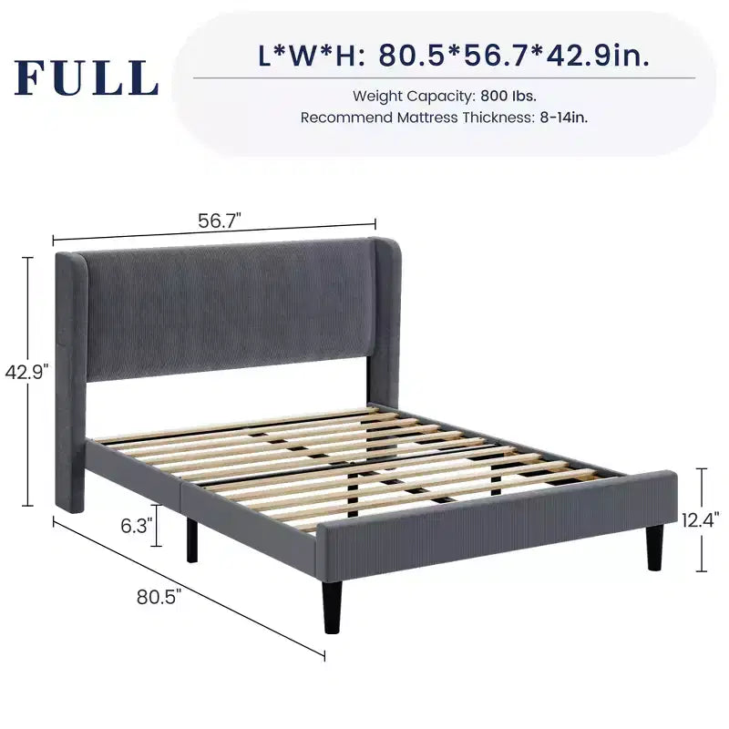 Bed Frame with Wingback Headboard, Velvet Upholstery Platform Bed,No Box Spring Needed