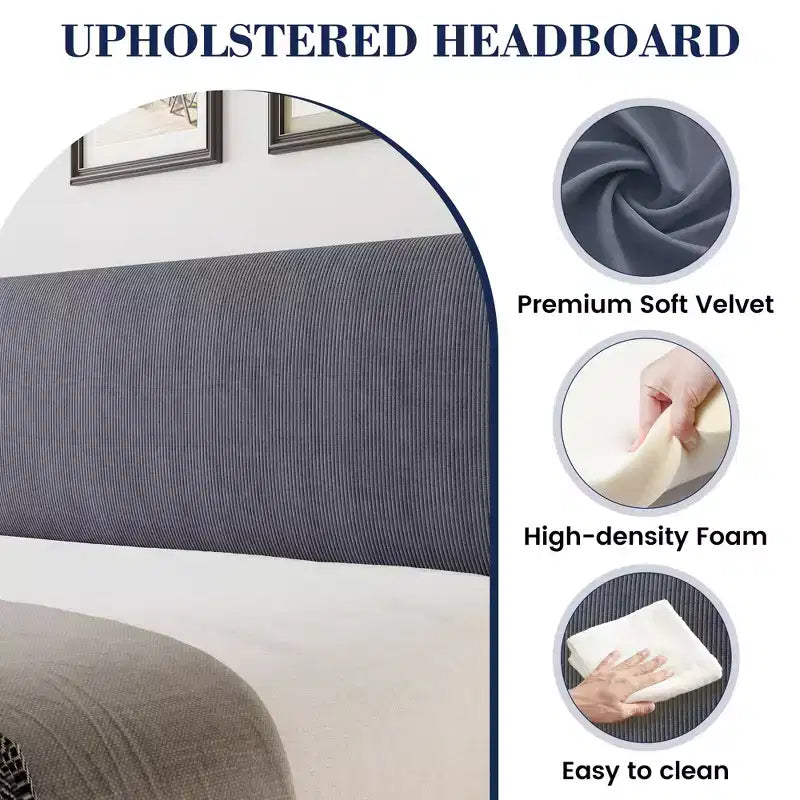 Bed Frame with Wingback Headboard, Velvet Upholstery Platform Bed,No Box Spring Needed