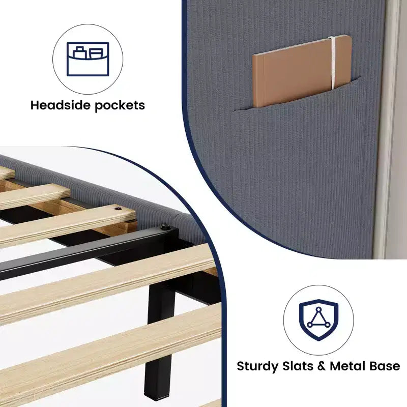 Bed Frame with Wingback Headboard, Velvet Upholstery Platform Bed,No Box Spring Needed