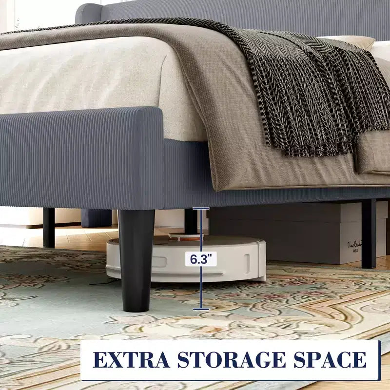Bed Frame with Wingback Headboard, Velvet Upholstery Platform Bed,No Box Spring Needed