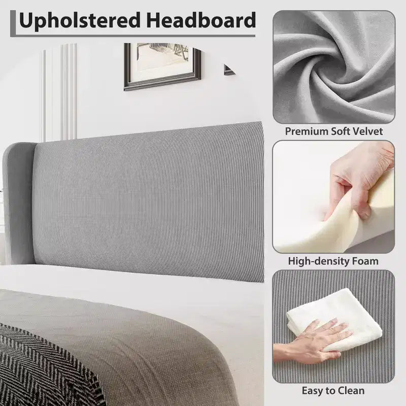 Bed Frame with Wingback Headboard, Velvet Upholstery Platform Bed,No Box Spring Needed
