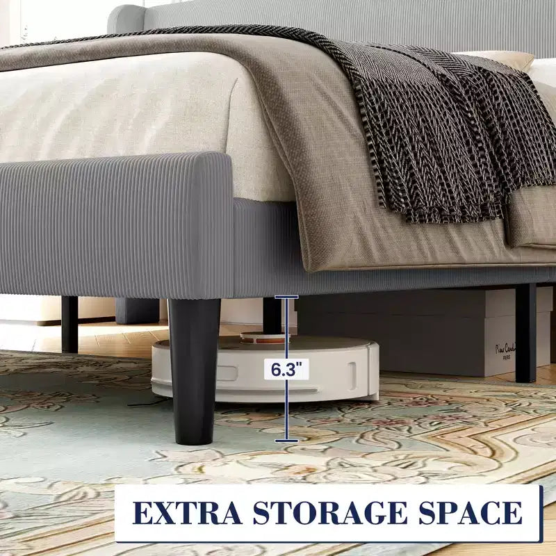 Bed Frame with Wingback Headboard, Velvet Upholstery Platform Bed,No Box Spring Needed