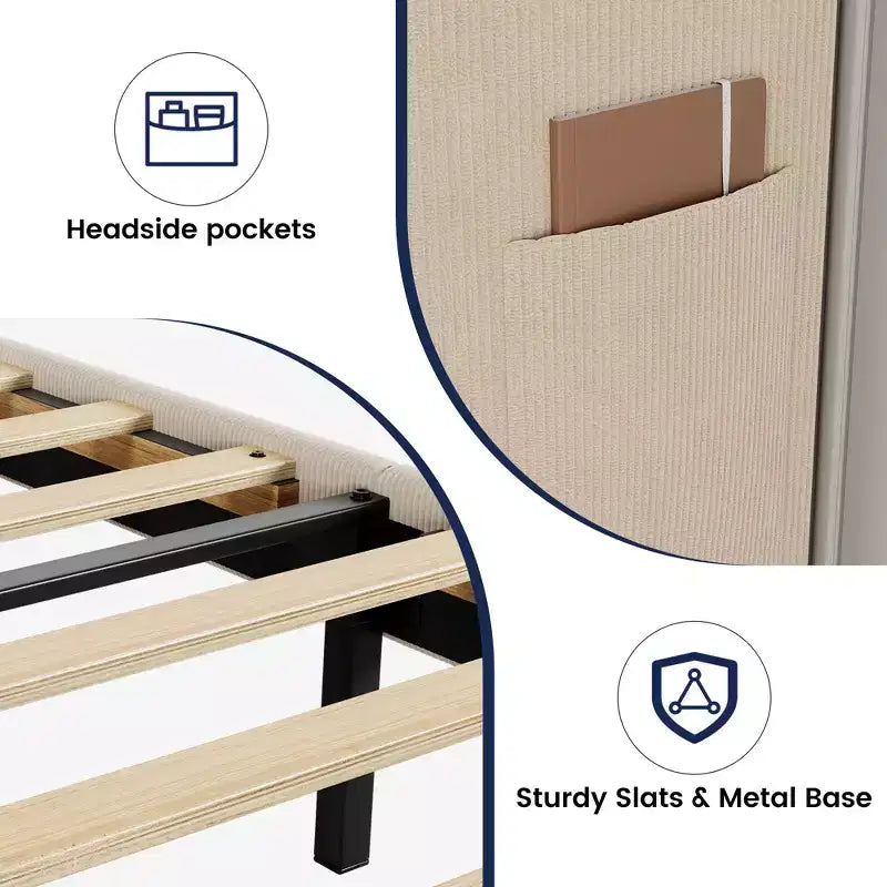 Bed Frame with Wingback Headboard, Velvet Upholstery Platform Bed,No Box Spring Needed