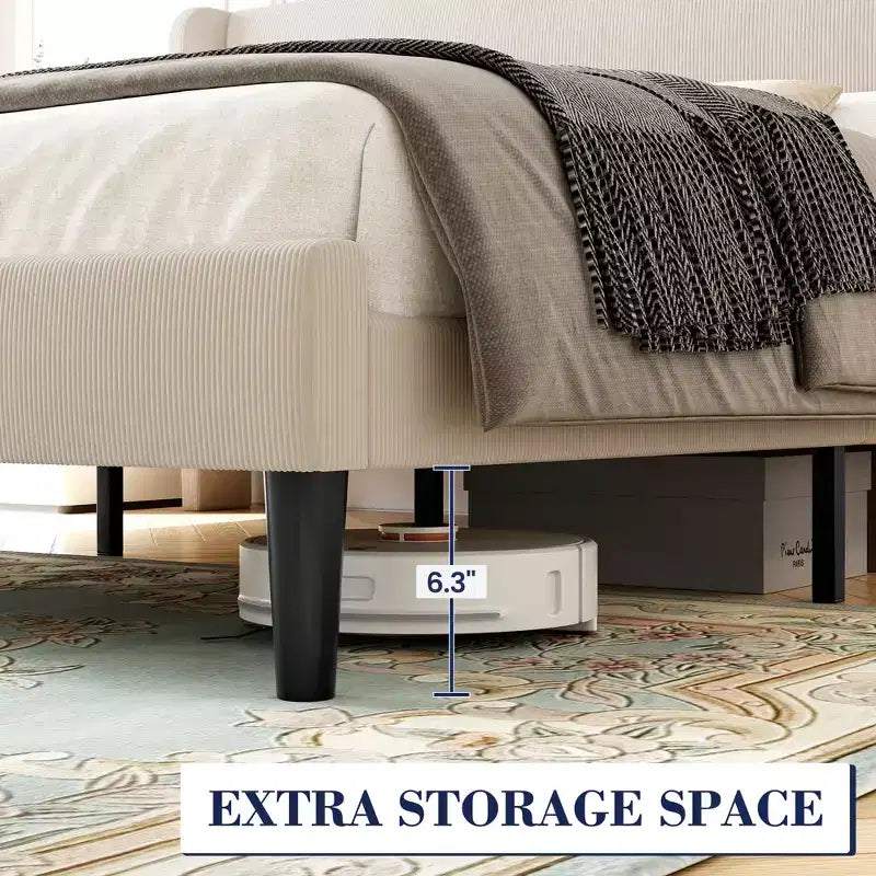 Bed Frame with Wingback Headboard, Velvet Upholstery Platform Bed,No Box Spring Needed