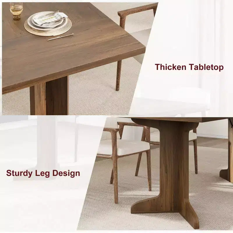 GustoWave 71.1 Farmhouse Rectangle Kitchen Table, with Thicken Tabletop