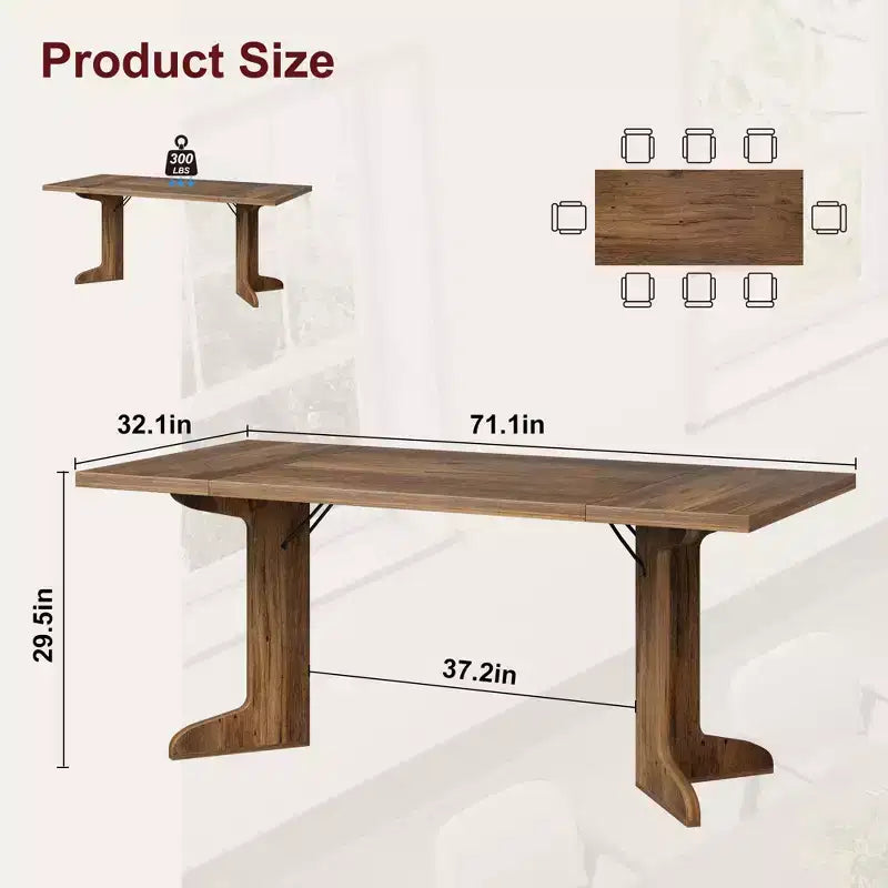 GustoWave 71.1 Farmhouse Rectangle Kitchen Table, with Thicken Tabletop
