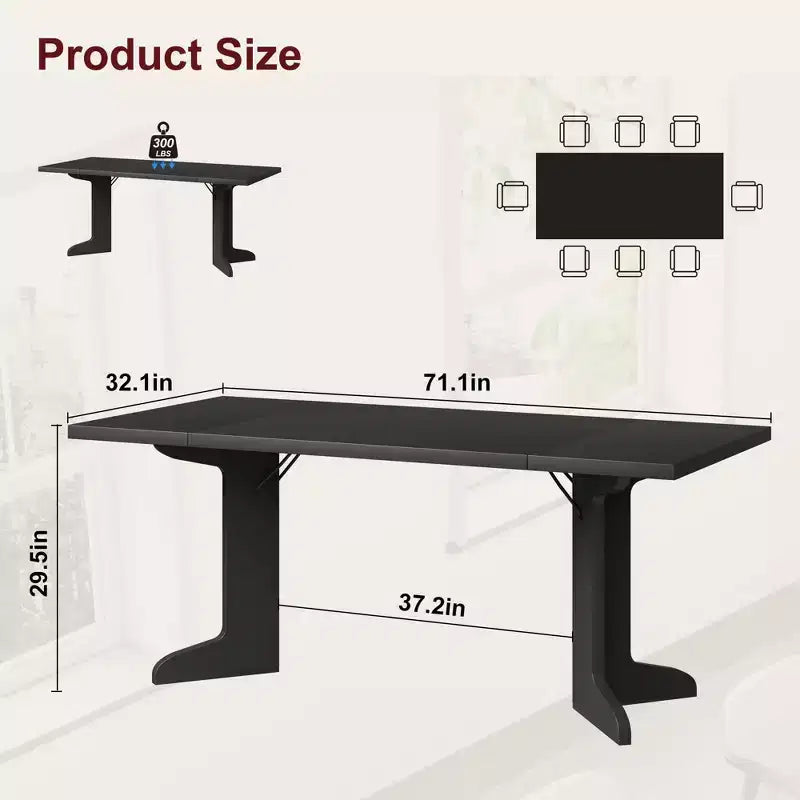 GustoWave 71.1 Farmhouse Rectangle Kitchen Table, with Thicken Tabletop