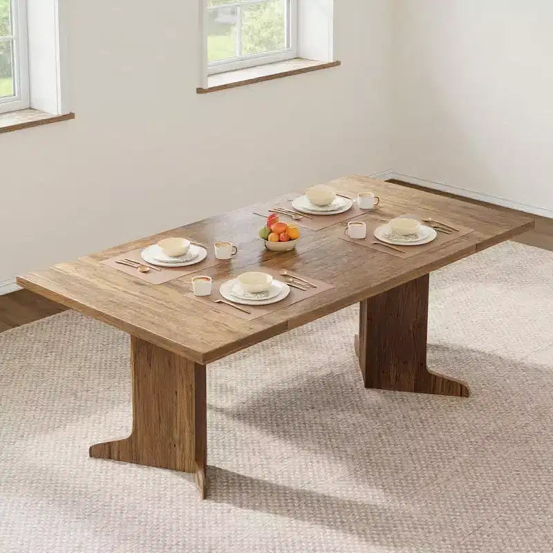 GustoWave 71.1 Farmhouse Rectangle Kitchen Table, with Thicken Tabletop