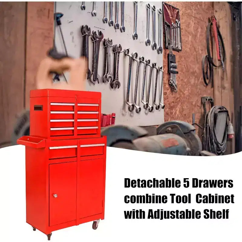 Heavy-Duty 5-Drawer Tool Chest, Rolling Metal Cabinet with 4 Wheels, Adjustable Shelf Storage, 100KG Capacity for Workshop Garage