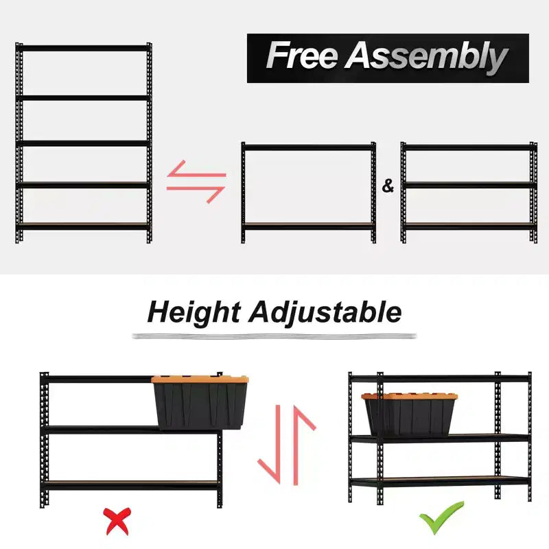 Storage Shelves, 5 Tier Heavy Duty Metal Utility Shelving Unit 48x18x73 Inch - Adjustable Rack for Garage Kitchen