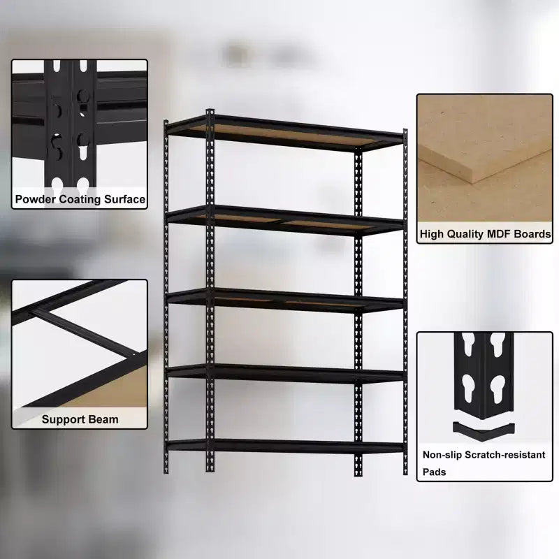 Storage Shelves, 5 Tier Heavy Duty Metal Utility Shelving Unit 48x18x73 Inch - Adjustable Rack for Garage Kitchen