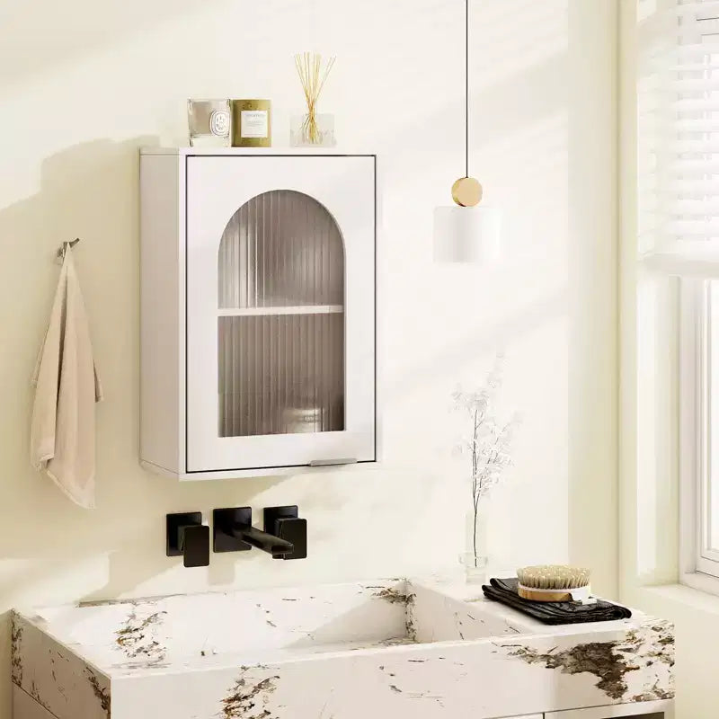 Costway Bathroom Wall Cabinet Medicine Cabinet with Tempered Glass Door & Adjustable Shelf White/Black/Brown/Gray/Natural