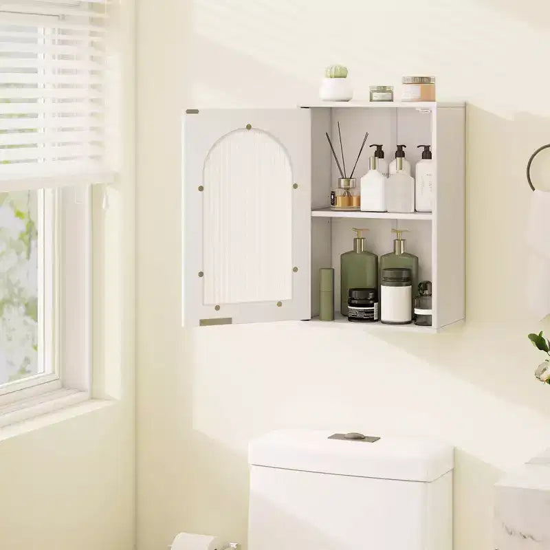 Costway Bathroom Wall Cabinet Medicine Cabinet with Tempered Glass Door & Adjustable Shelf White/Black/Brown/Gray/Natural