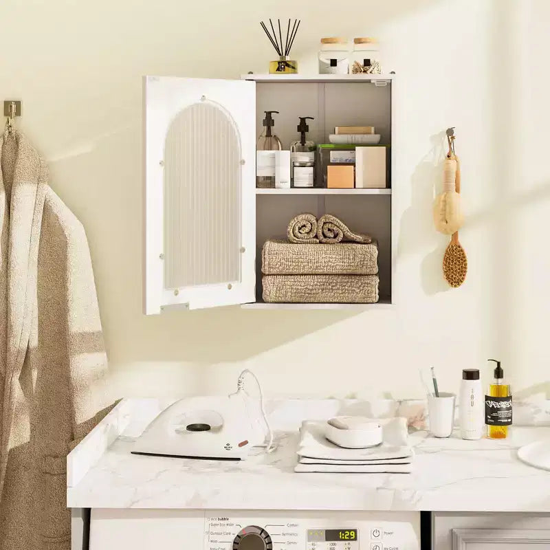 Costway Bathroom Wall Cabinet Medicine Cabinet with Tempered Glass Door & Adjustable Shelf White/Black/Brown/Gray/Natural