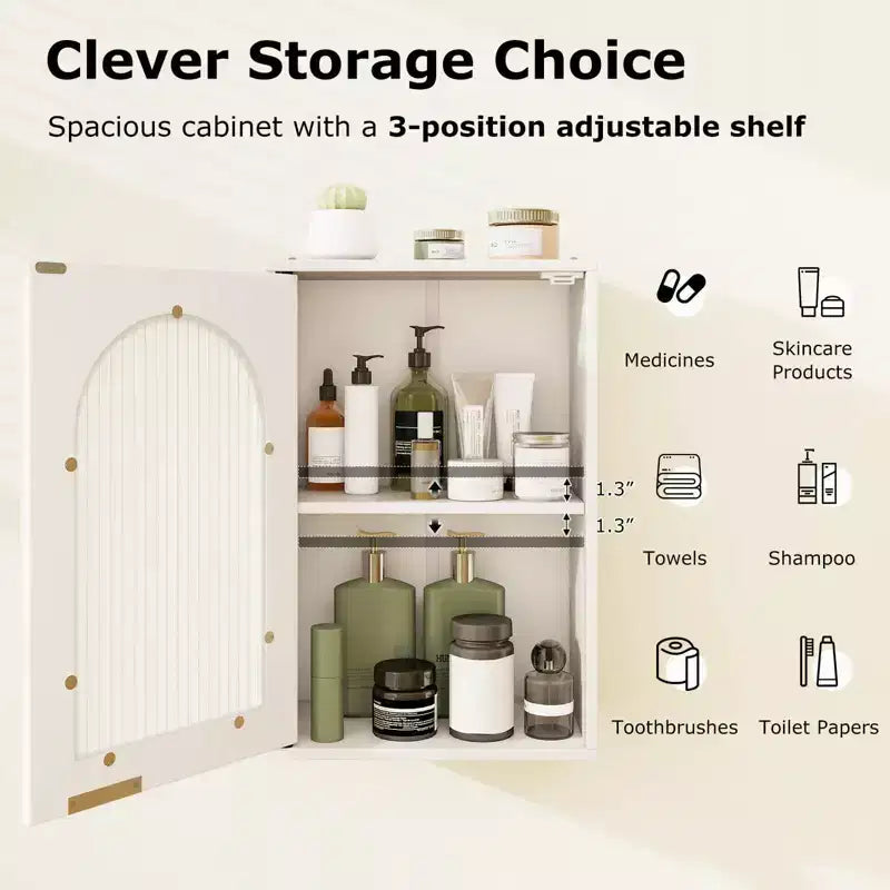 Costway Bathroom Wall Cabinet Medicine Cabinet with Tempered Glass Door & Adjustable Shelf White/Black/Brown/Gray/Natural