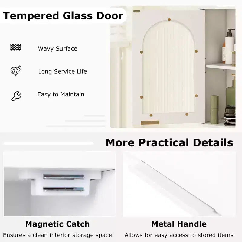Costway Bathroom Wall Cabinet Medicine Cabinet with Tempered Glass Door & Adjustable Shelf White/Black/Brown/Gray/Natural
