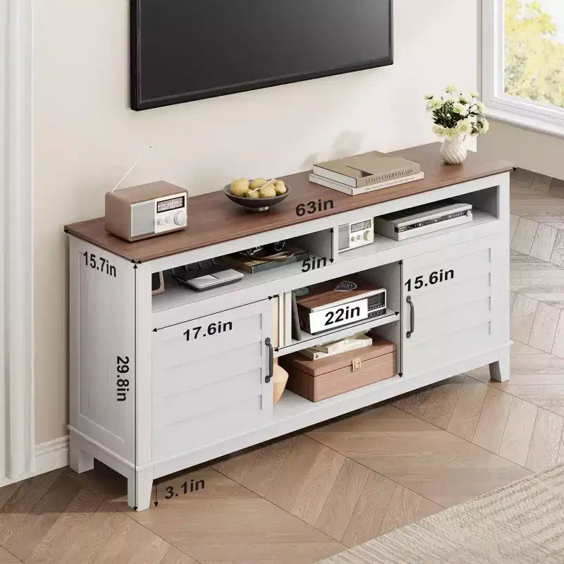 Modern 65 Inch Farmhouse Wood TV Stand,Entertainment Center Console Table, Open Double Door Cabinet & 8 Storage Shelves