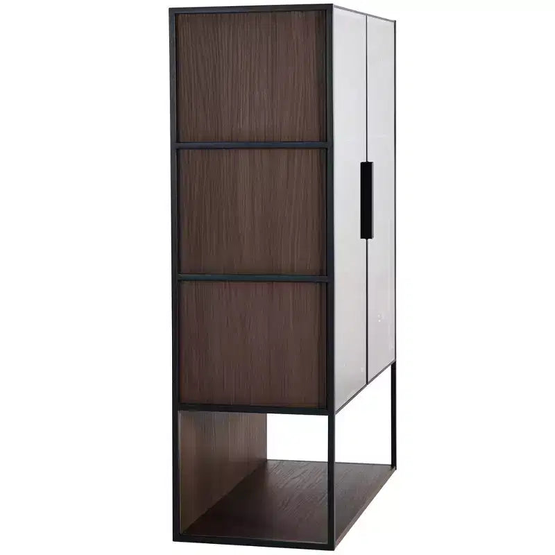 Okak Freestanding Sideboard Pantry Cabinet with Glass Door & LED, 4-Tier Display Curio Cabinet with 2 Drawers for Living Room Kitchen
