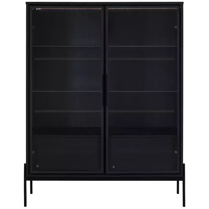 Okak Freestanding Sideboard Pantry Cabinet with Glass Door & LED, 4-Tier Display Curio Cabinet with 2 Drawers for Living Room Kitchen