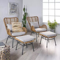 GDFStudio Izidro Indoor Boho Modern Wicker 4 Piece Club Chair and Ottoman Set