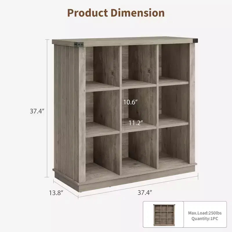 9 Cube Storage Organizer Bookshelf, 4 Tier Farmhouse Horizontal Bookcase, 37.4 Inch Wood Storage Bookcas