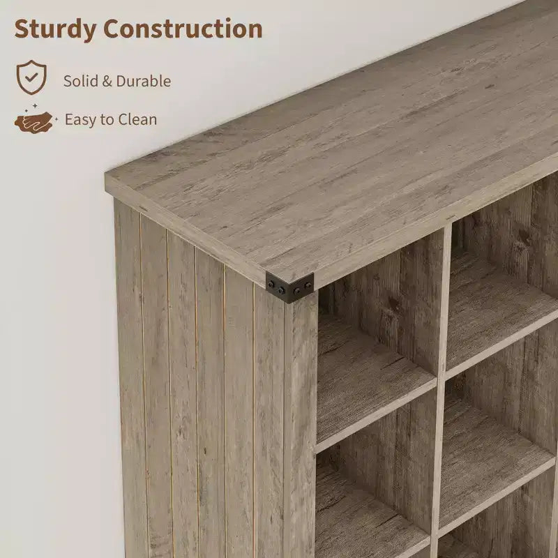 9 Cube Storage Organizer Bookshelf, 4 Tier Farmhouse Horizontal Bookcase, 37.4 Inch Wood Storage Bookcas
