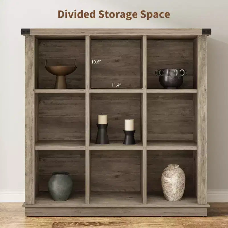 9 Cube Storage Organizer Bookshelf, 4 Tier Farmhouse Horizontal Bookcase, 37.4 Inch Wood Storage Bookcas
