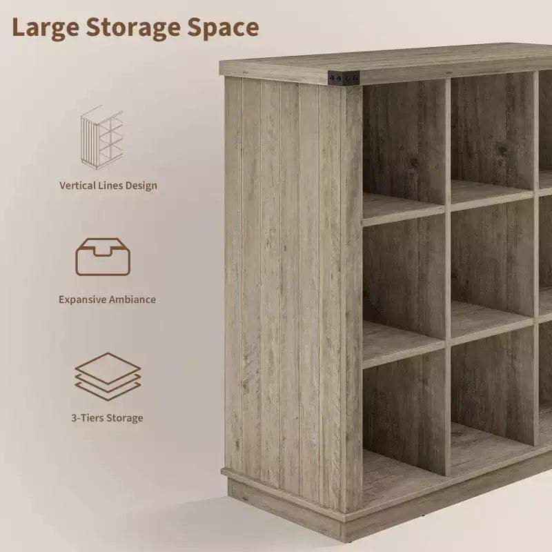 9 Cube Storage Organizer Bookshelf, 4 Tier Farmhouse Horizontal Bookcase, 37.4 Inch Wood Storage Bookcas