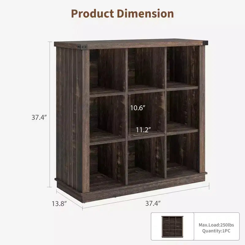 9 Cube Storage Organizer Bookshelf, 4 Tier Farmhouse Horizontal Bookcase, 37.4 Inch Wood Storage Bookcas