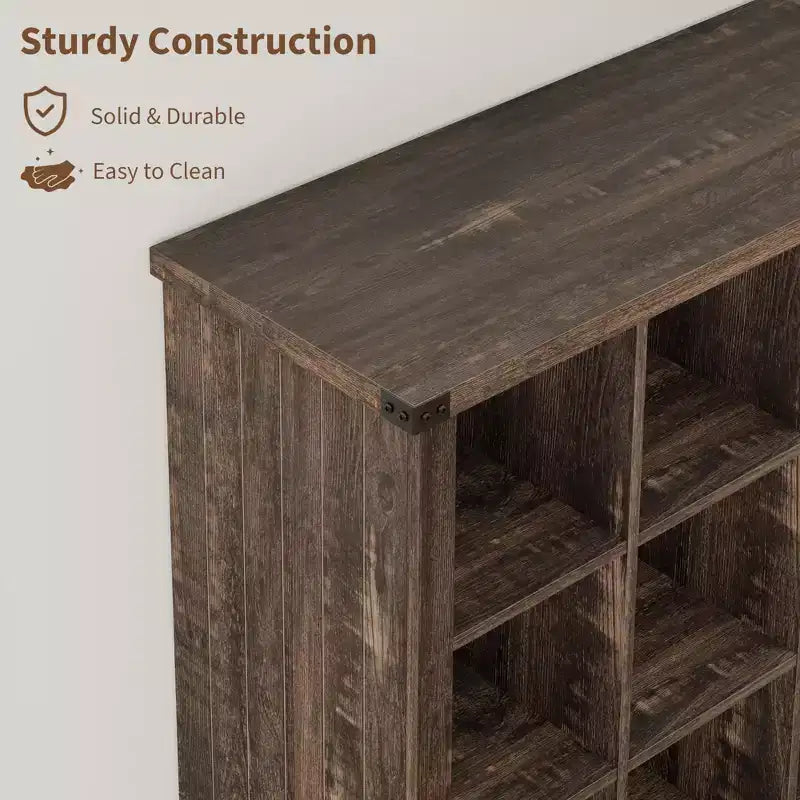 9 Cube Storage Organizer Bookshelf, 4 Tier Farmhouse Horizontal Bookcase, 37.4 Inch Wood Storage Bookcas