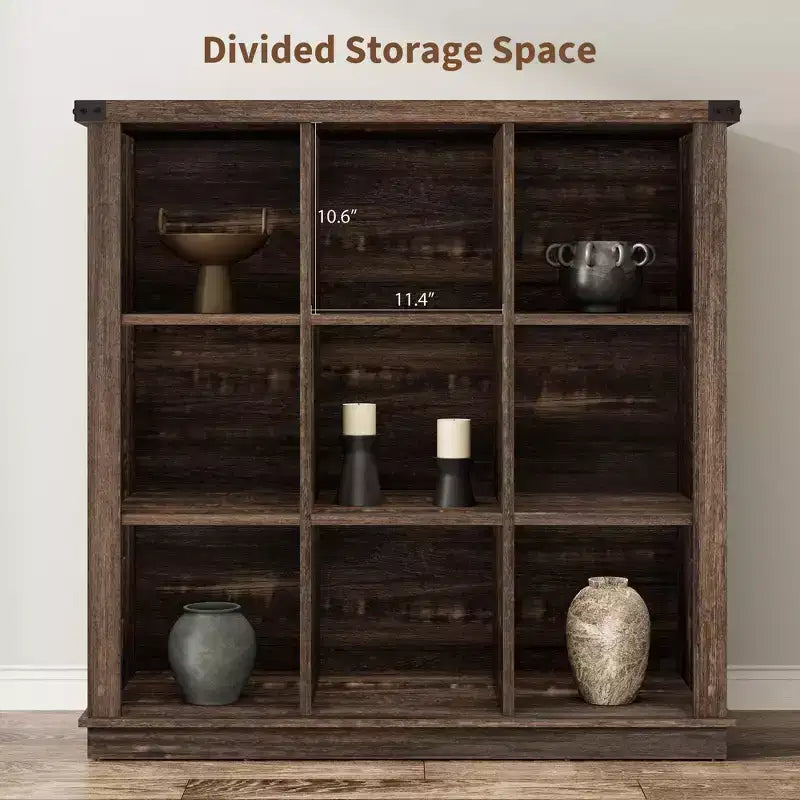 9 Cube Storage Organizer Bookshelf, 4 Tier Farmhouse Horizontal Bookcase, 37.4 Inch Wood Storage Bookcas