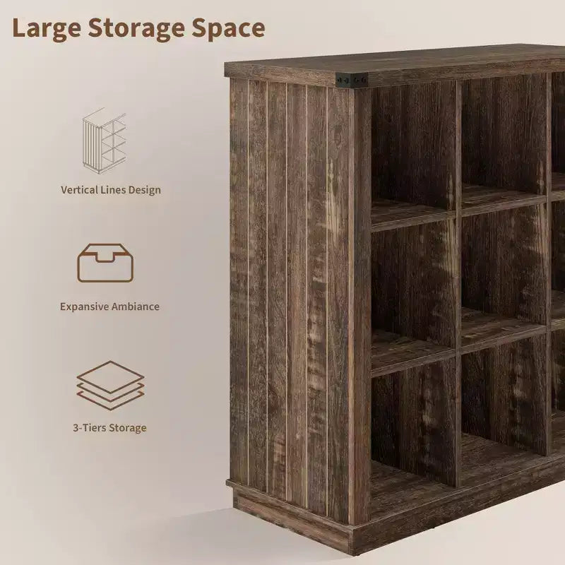 9 Cube Storage Organizer Bookshelf, 4 Tier Farmhouse Horizontal Bookcase, 37.4 Inch Wood Storage Bookcas