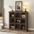 9 Cube Storage Organizer Bookshelf, 4 Tier Farmhouse Horizontal Bookcase, 37.4 Inch Wood Storage Bookcas