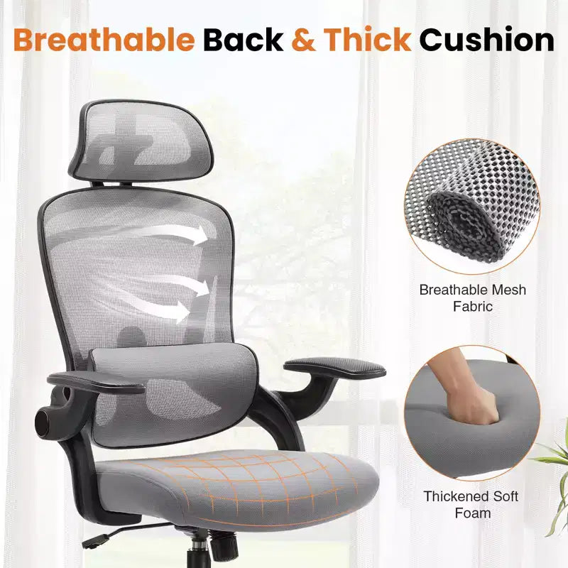 Bestier Office Chair with Adjustable Lumbar Support & Headrest, Comfy Mesh Computer Chair with Soft Flip Up Arms, Adjustable Height Gaming Chair