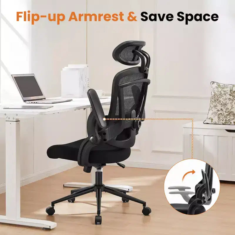 Bestier Office Chair with Adjustable Lumbar Support & Headrest, Comfy Mesh Computer Chair with Soft Flip Up Arms, Adjustable Height Gaming Chair